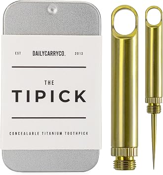 DAILYCARRYCO. TiPick Titanium Toothpick Holder - Portable Metal Travel Toothpick - Reusable EDC Micro Toothpick - Compact & Convenient - Carry On-the-Go - Titanium Construction, Citron