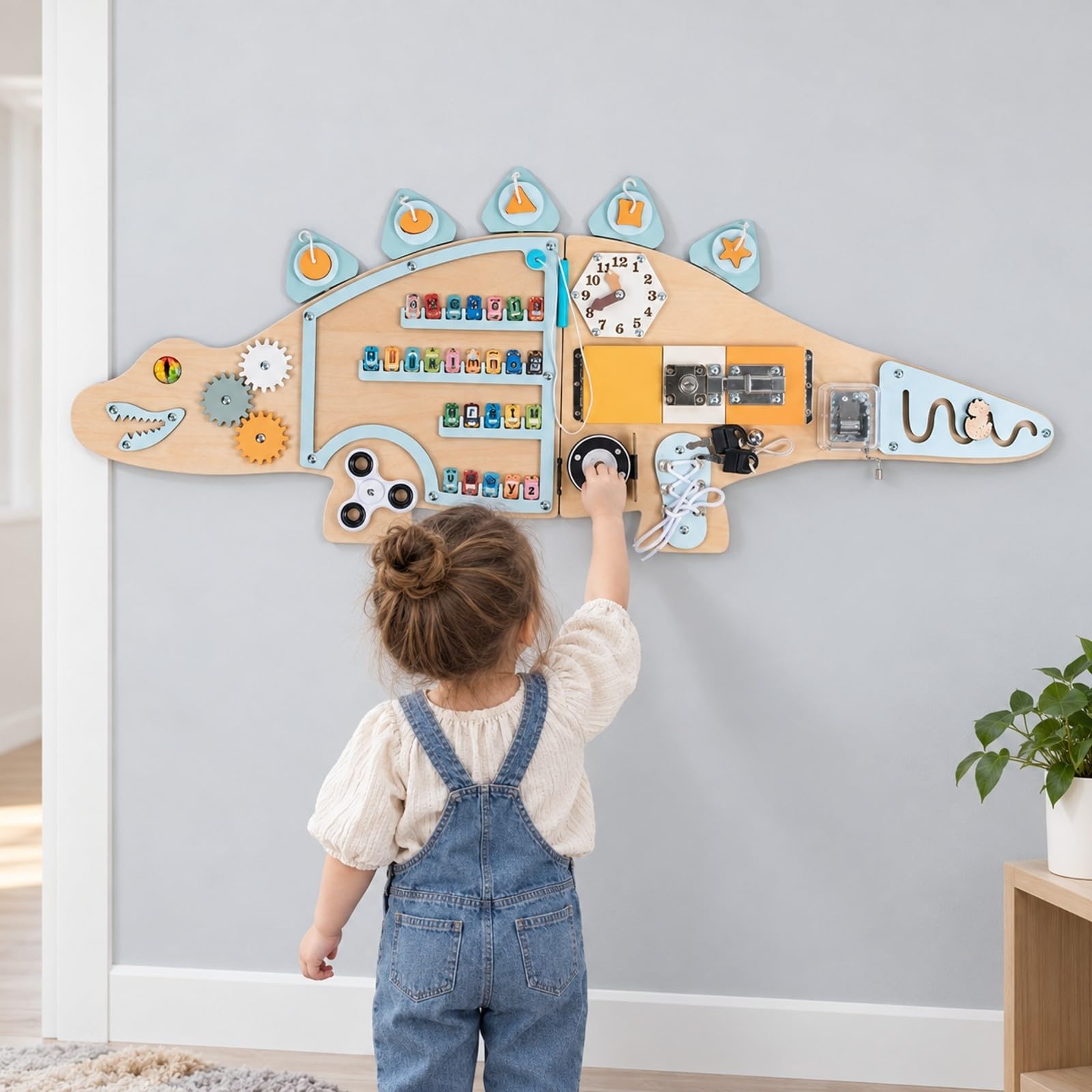predolo Tablero Didáctico Pared con Dinosaurio sin Pantalla Tablero Ocupado con Forma Dinosaurio Ahorra Espacio para Niños Pequeños, Guarría