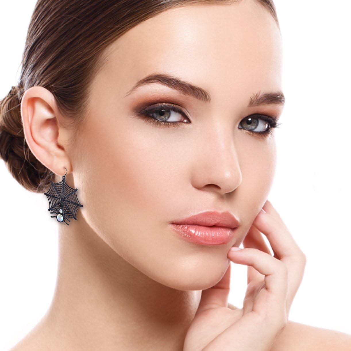 Lux Accessories Halloween Black Spider Web AB Stone Cosplay Party Costume Dangle Earrings
