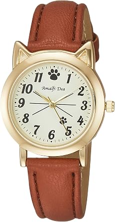 Arias WW20026A Amalphidia Womens Analog Wristwatch, Waterproof, Leather Strap, Cat, White Dial, Braun