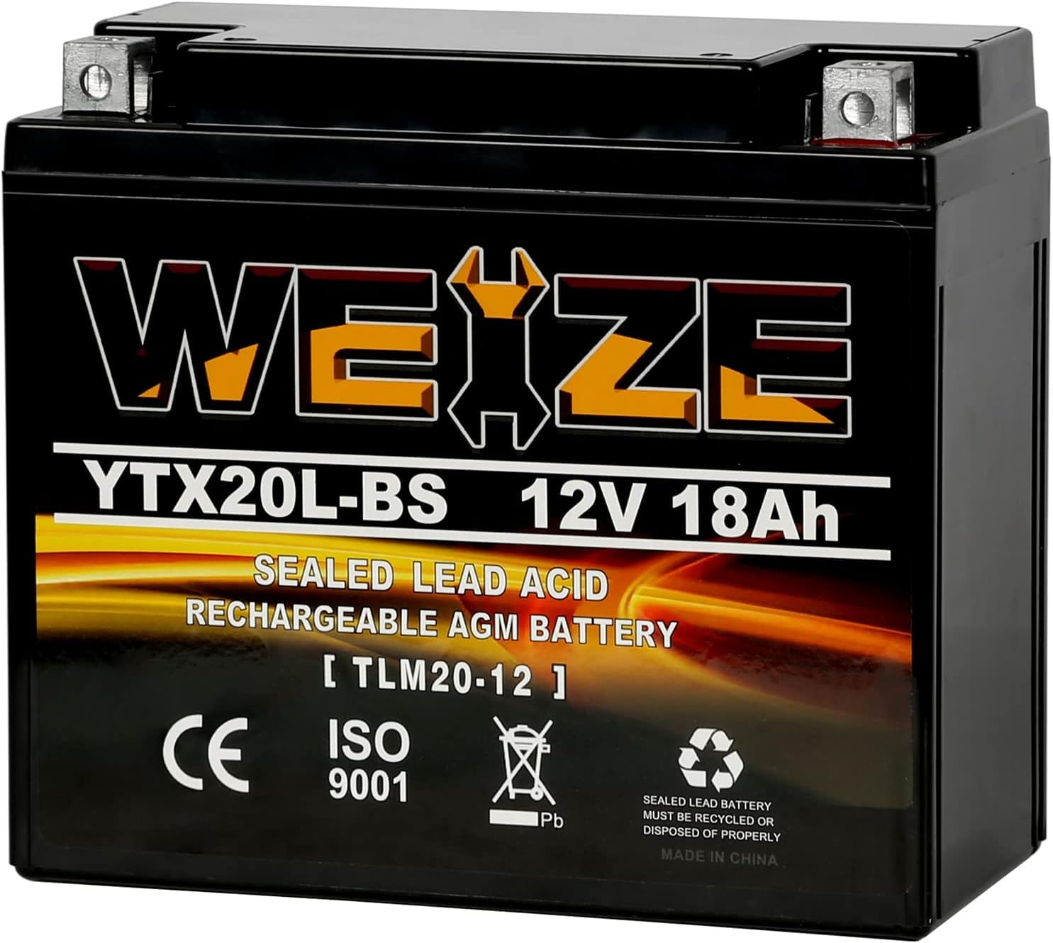 Weize YTX20L-BS High Performance Power Sports- Maintenance Free – Sealed AGM Battery ETX20L BS For Motorcycle ATV UTV snowmobile