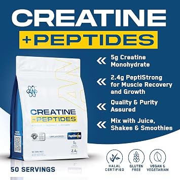 an Performance Creatine Monohydrate + Peptide | Micronized Powder | 5g Creatine, 2.4g PeptiStrong | Vegan, Gluten-Free, Non-GMO | Workout Supplement for Men & Women | Unflavored | 60 Servings