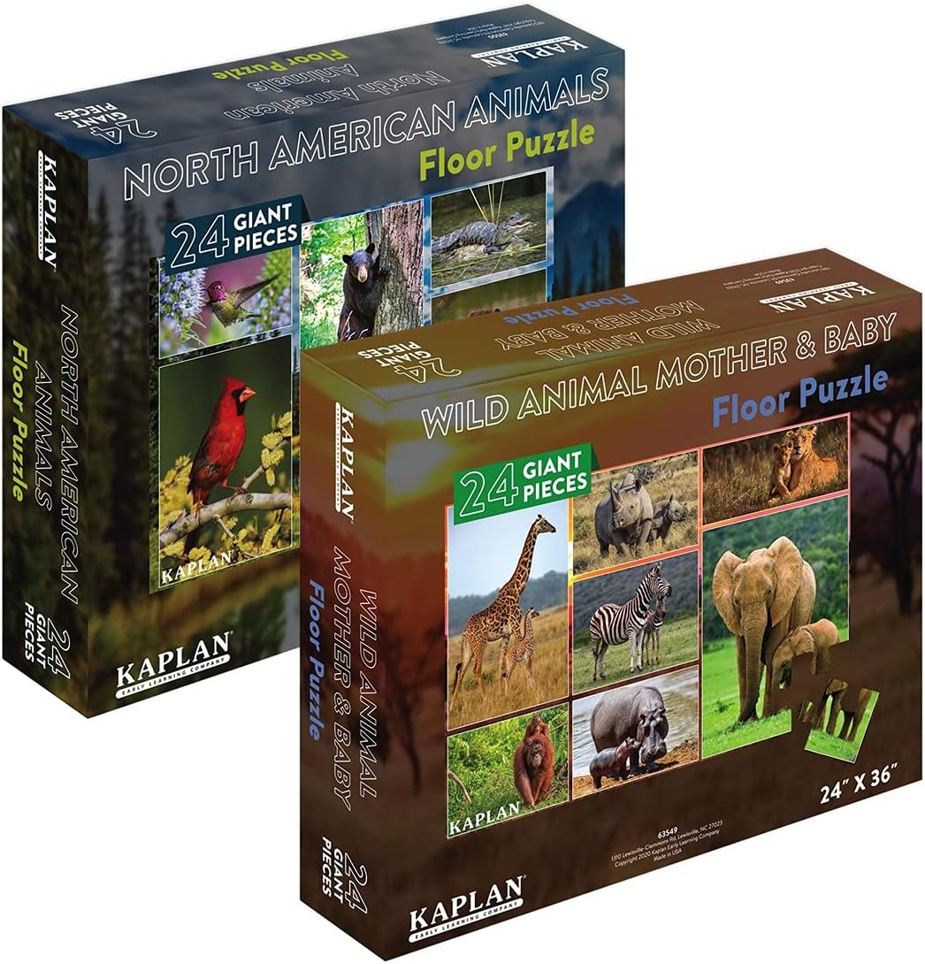 Kaplan Early Learning Wild and North American Animals Floor Puzzles - Set of Two 24" L x 36" W Floor Puzzles