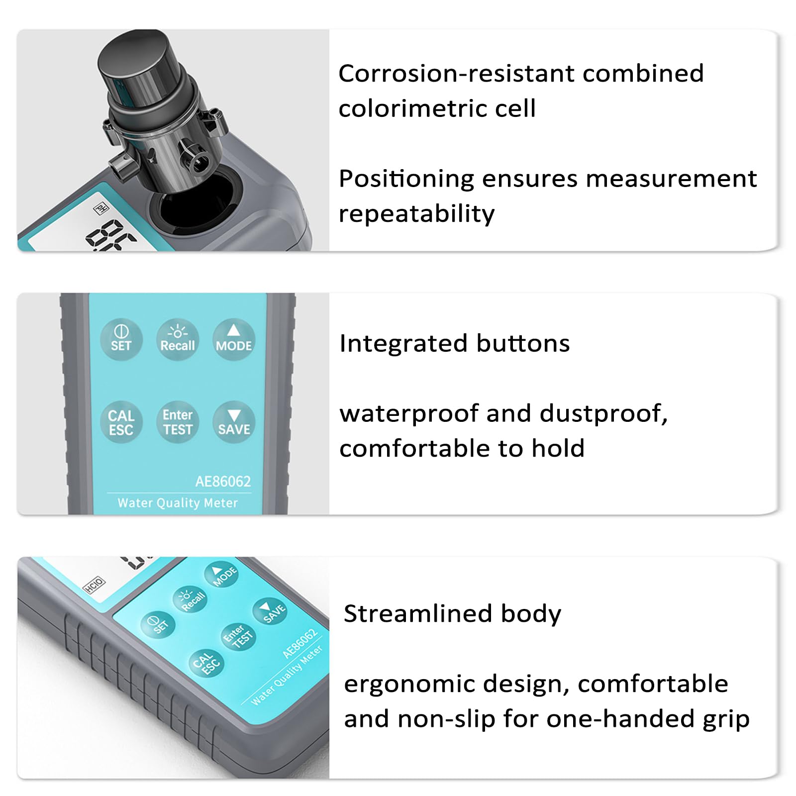 Medidor digital de calidad del agua, detector multiparámetro con sonda, mide turbidez/pH/cloro residual, almacena 99 entradas de datos, conmutación °C/°F, para piscina de acuario