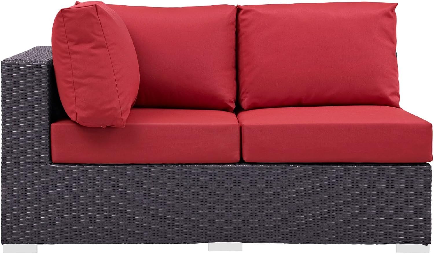 Modern Contemporary Urban Design Outdoor Patio Balcony Left Arm Loveseat Sofa, Red, Rattan