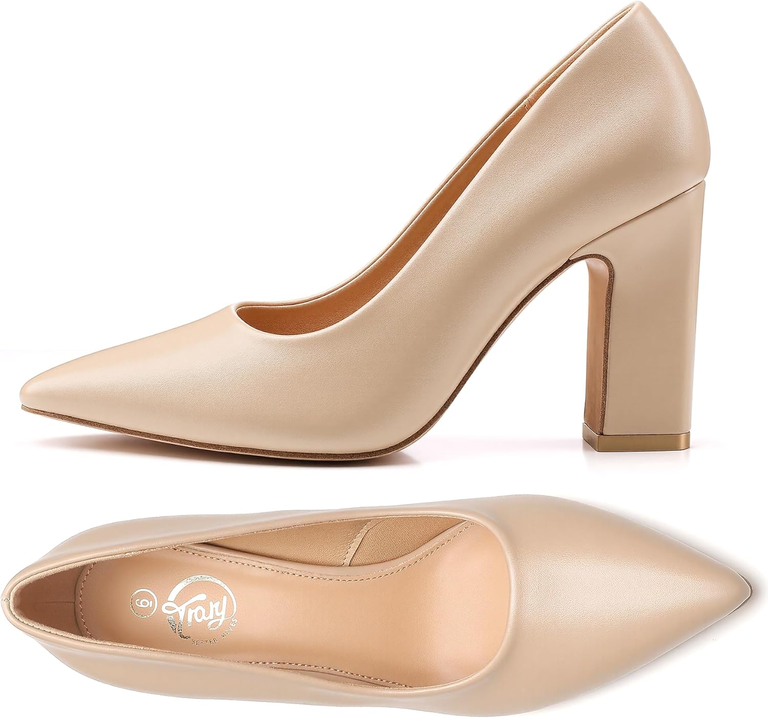 Trary Heels for Women Closed Pointed Toe Chunky Pumps Shoes Women Block High Heels Comfortable Slip-On Dress Office Party Wedding Shoes 3.54" Heel - Image 6