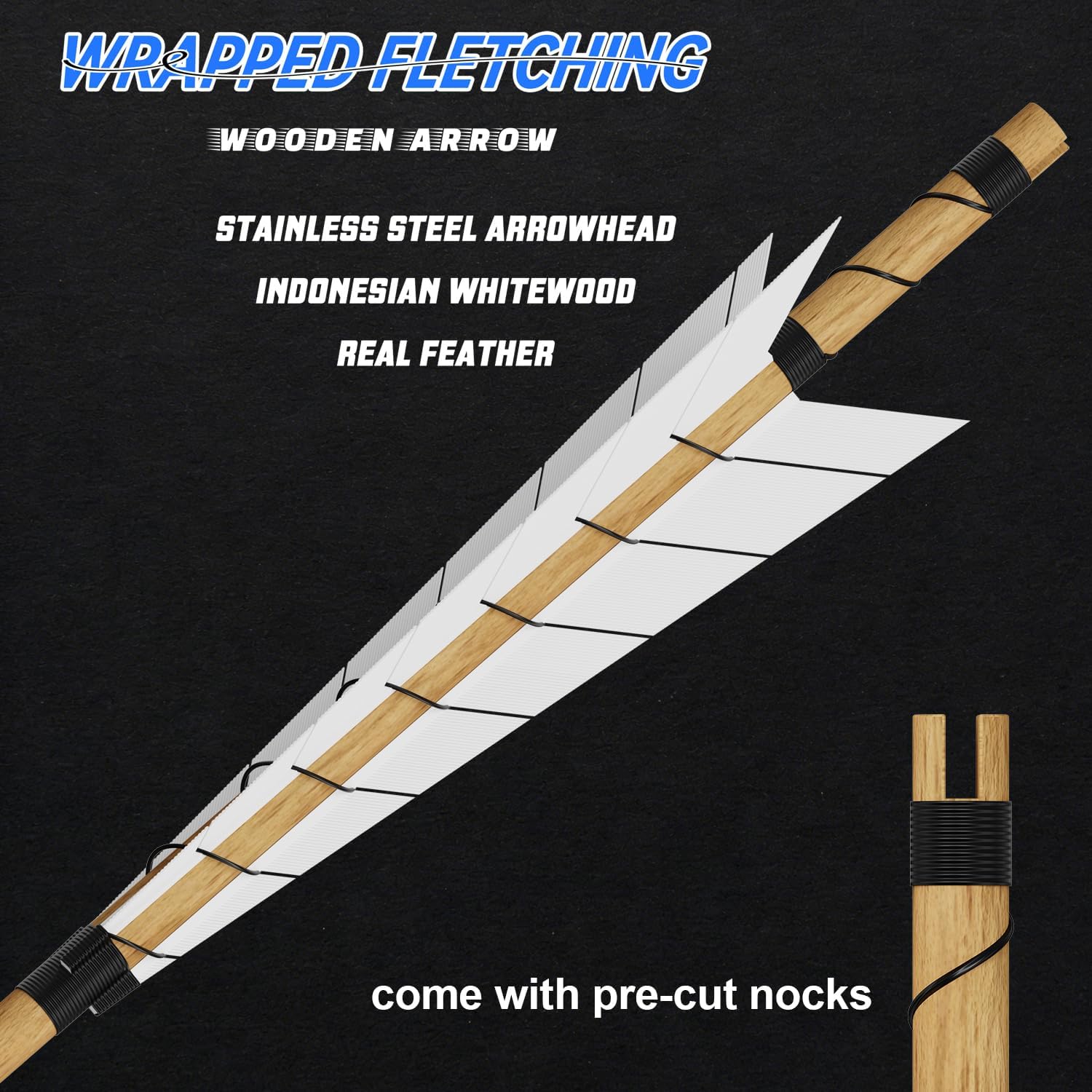POEARCUS 12pcs Handmade 32" Wooden Arrows with 5" Turkey Feather Fletching for Recurve Bow Longbow Hunting Practice