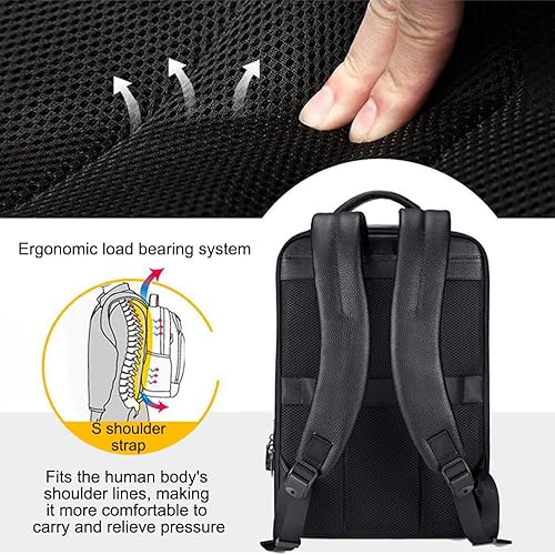 Miniatura 4 de Genuine Leather 15.6 Inch Laptop Backpack for Men & Women, Black Business Travel Backpack, Hiking Rucksack Daypack