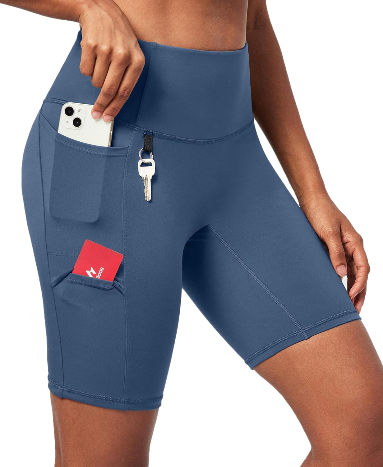 Ewedoos Biker Shorts Women Tummy Control with 4 Pockets No Front Seam Hiking Workout Spandex Shorts High Waisted UPF50+
