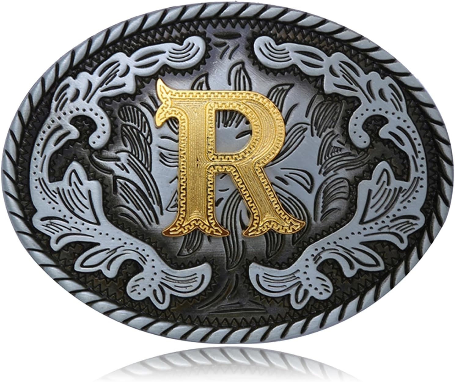 Btilasif Western Belt Buckle Western Cowboy Initial Letters ABCDJMR to Z Oval Belt Buckle for Men Women Boys Girls