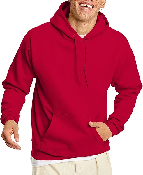 Hanes Men's Pullover EcoSmart Hooded Sweatshirt, Deep Red, Large