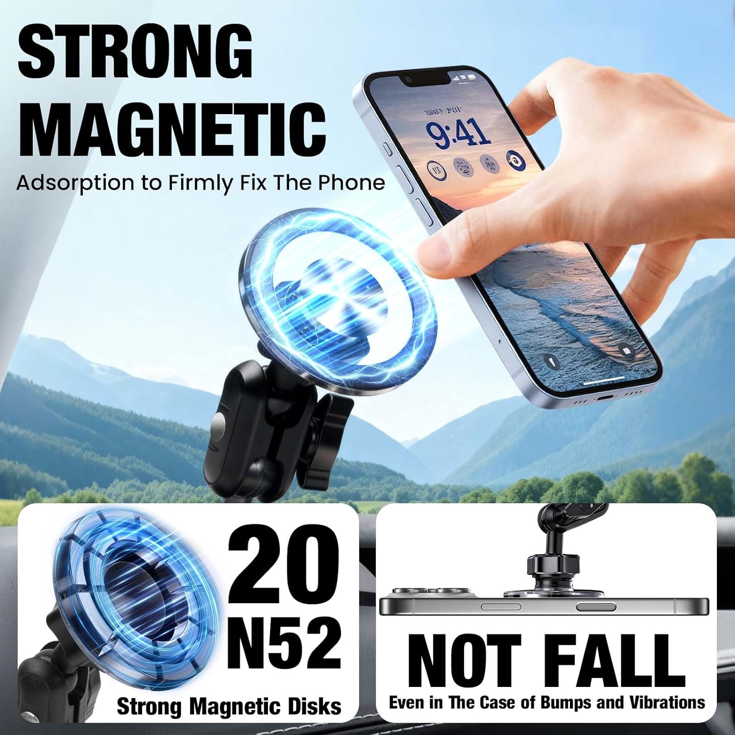 Magnetic Phone Mount Holder Fit for Tesla Model Y Juniper 2025-2026 - Custom Design Strong Magnet Power Angle Adjustable - Model Y Stable Accessories Phone Holder Compatible with All Phones