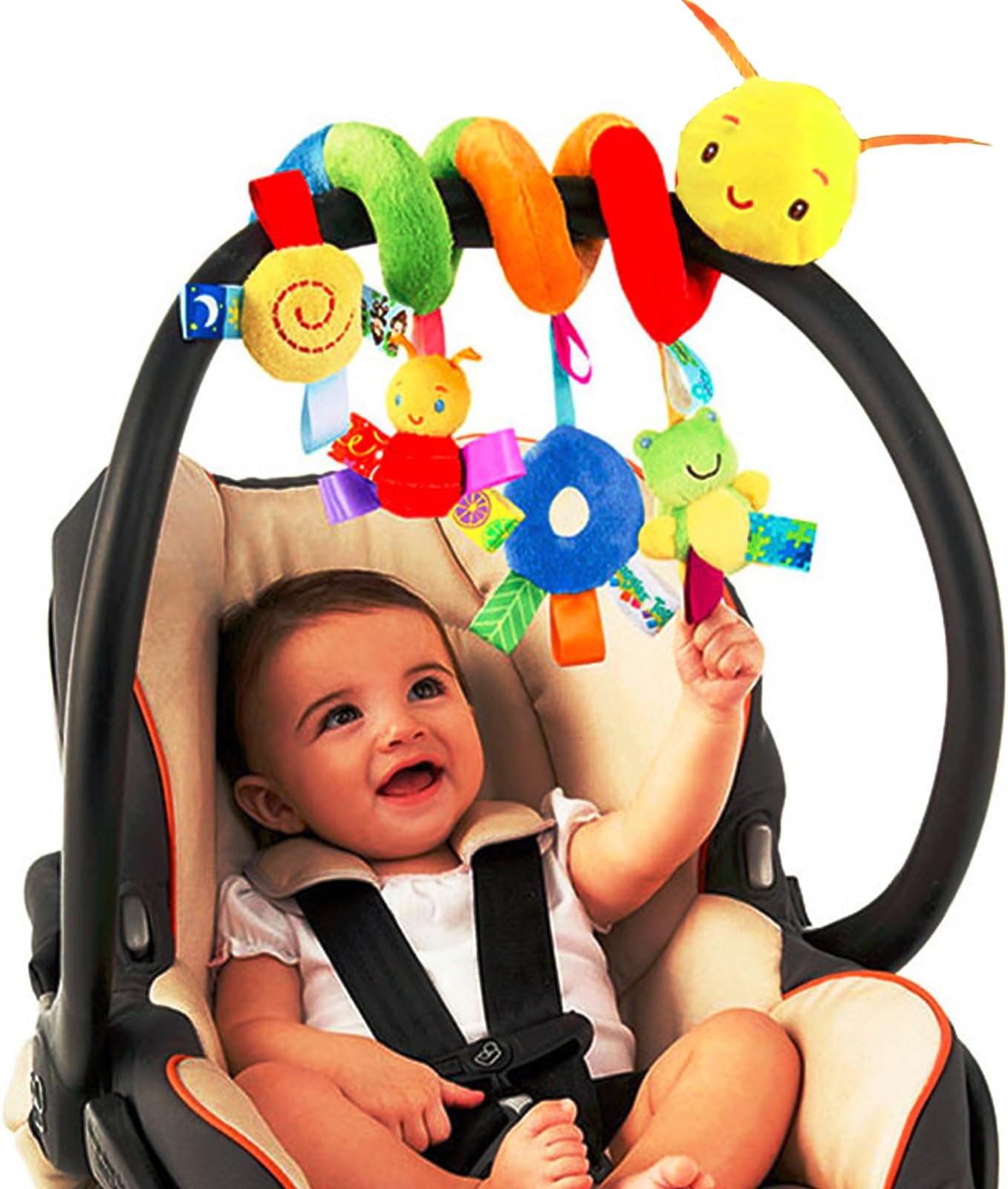 Spiral Pram Toys for Babies -Plush Hanging Baby Rattle Sensory Toys for Crib Mobile Bassinet for 0 3 6 9 12 Boys Girls 100g