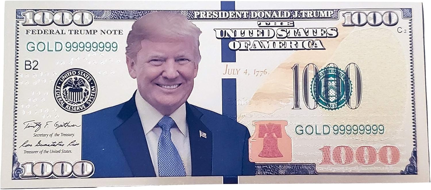 도널드 트럼프 웃는 얼굴 골드 컬러 대통령 1000 달러 지폐 화폐 보유자-Freehip.co.kr