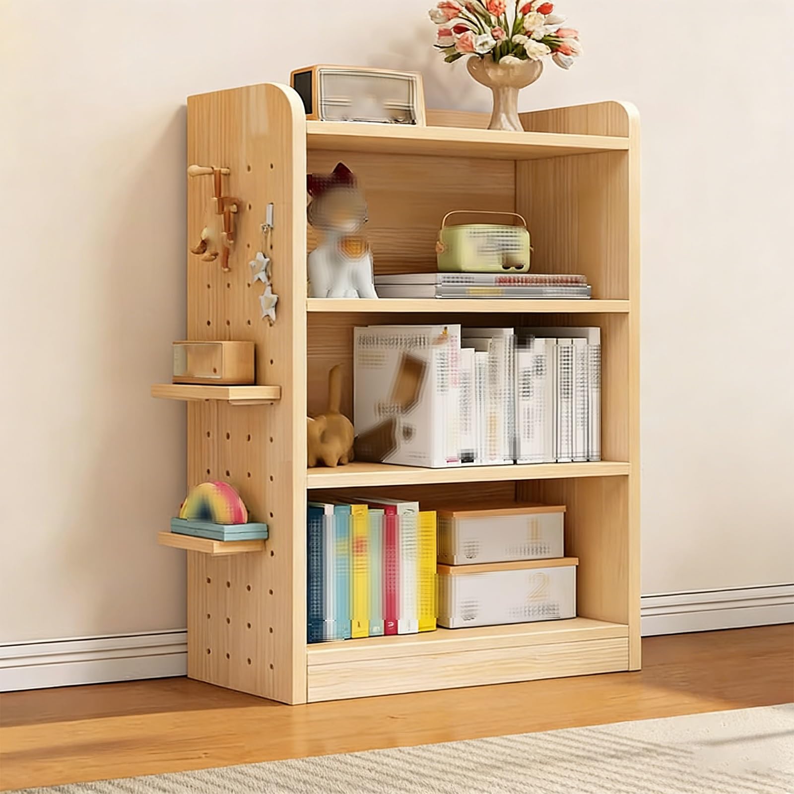 Scaffalatura Legno Scafali Ripostiglio Pannelli Laterali Forati con Pannello Posteriore Bordi Arrotondati Adatto per Uffici, Camere da Letto e Lavanderie Scaffale in Legno(80 * 30 * 120cm)