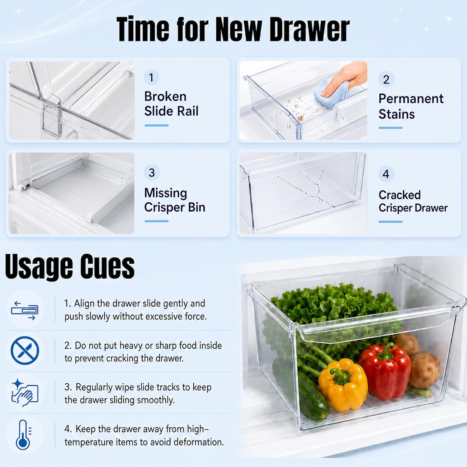 240337103 Crisper Drawer For Kenmore Frigidaire Crosley - 2 Pack