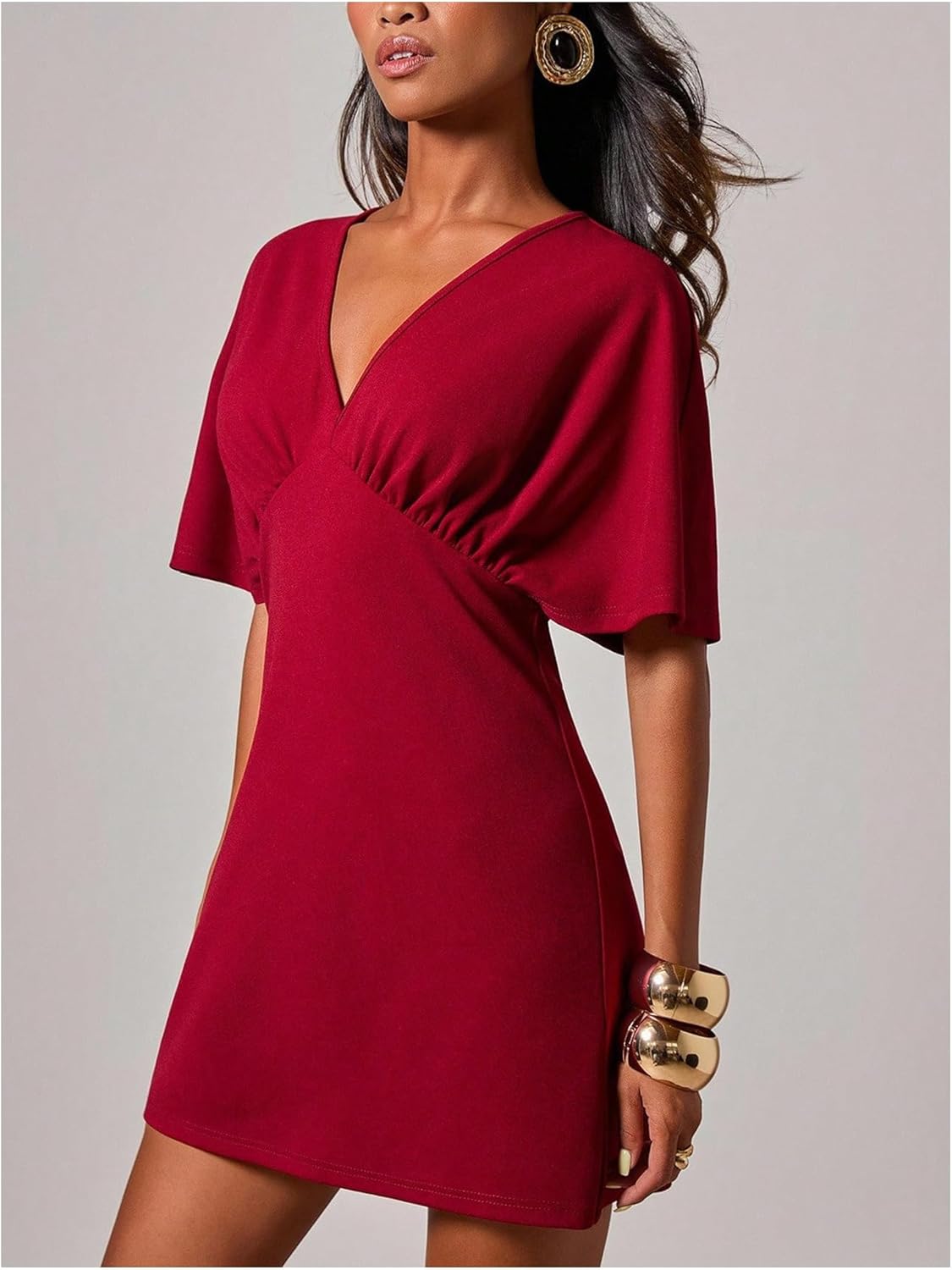 Floerns Women's V Neck Half Sleeve Mini Dress Ruched A Line Party Cocktail Dresses - Image 4