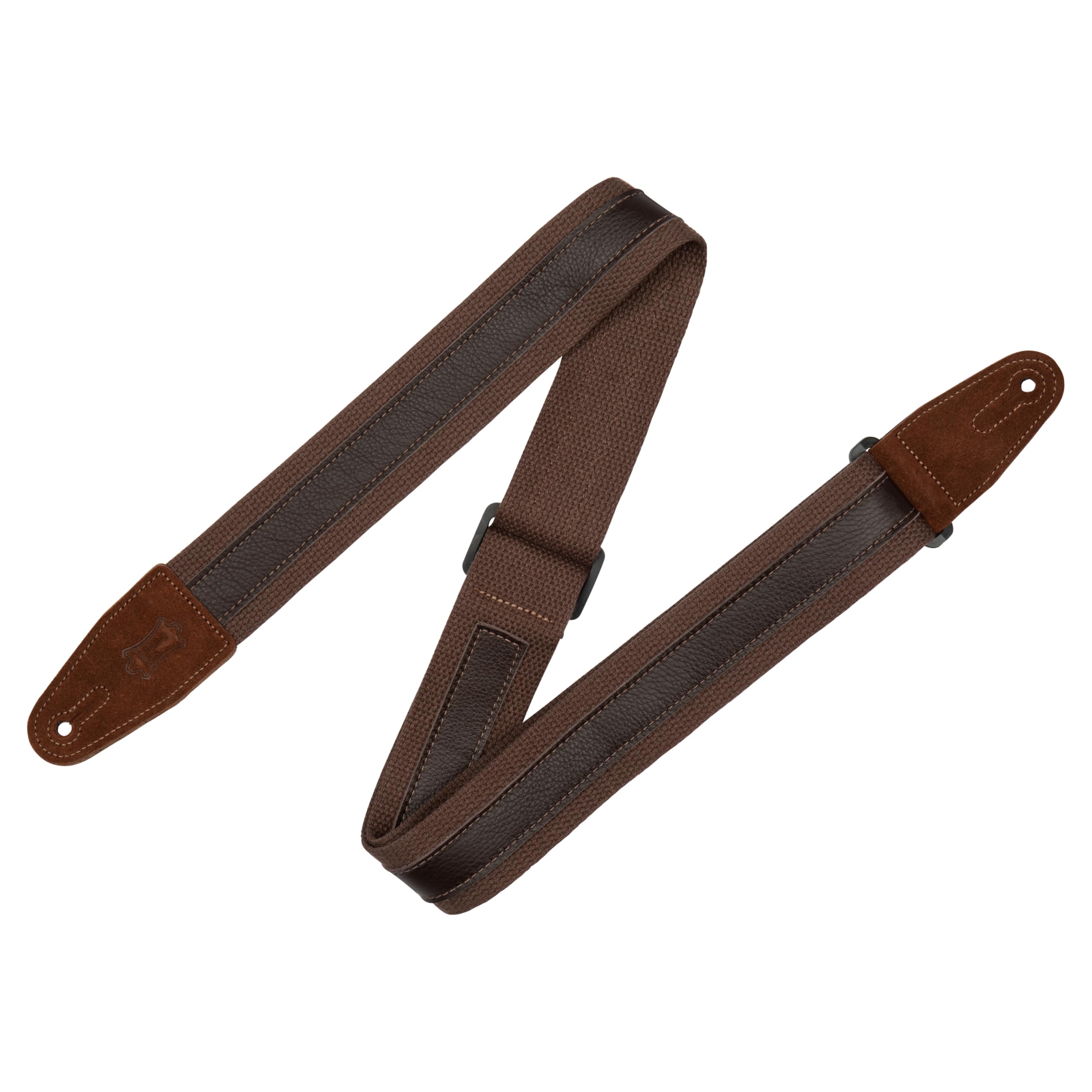 Levy's Leathers Combo Series 1" Leather Strip on 2" Cotton Strap with Genuine Suede Ends and Tri-Glide Adjustment; Brown/Dark Brown (MC2CG-BRN-DBR)