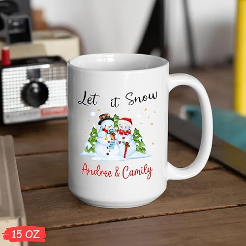 Miniatura 5 de Taza de café de Navidad para parejas, tazas de té de pareja de muñeco de nieve, tazas de cerámica Let It Snow, tazas de porcelana de Navidad de
