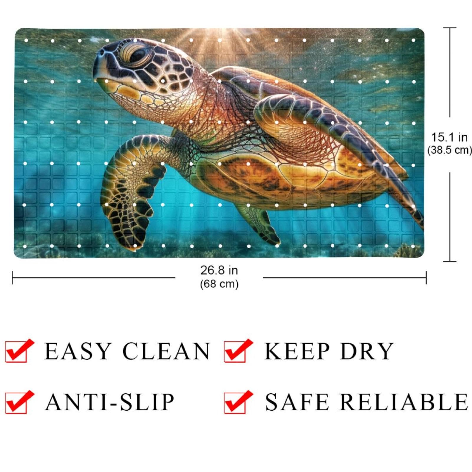 Tapis de bain de qualité supérieure - Antidérapant, facile à nettoyer et sans danger pour toute la famille - Motif tortue de mer