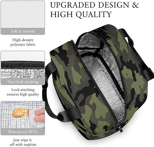 Miniatura 6 de Lonchera de camuflaje verde militar para mujeres y hombres, bolsa de almuerzo aislada, bolsa de almuerzo reutilizable, contenedor de almuerzo