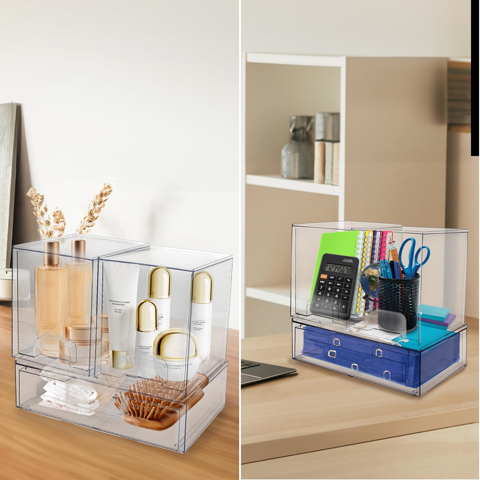 Grandi cassetti impilabili, organizer per trucchi in plastica trasparente con cassetto estraibile per sotto il lavandino, dispensa, bagno, cucina e ufficio