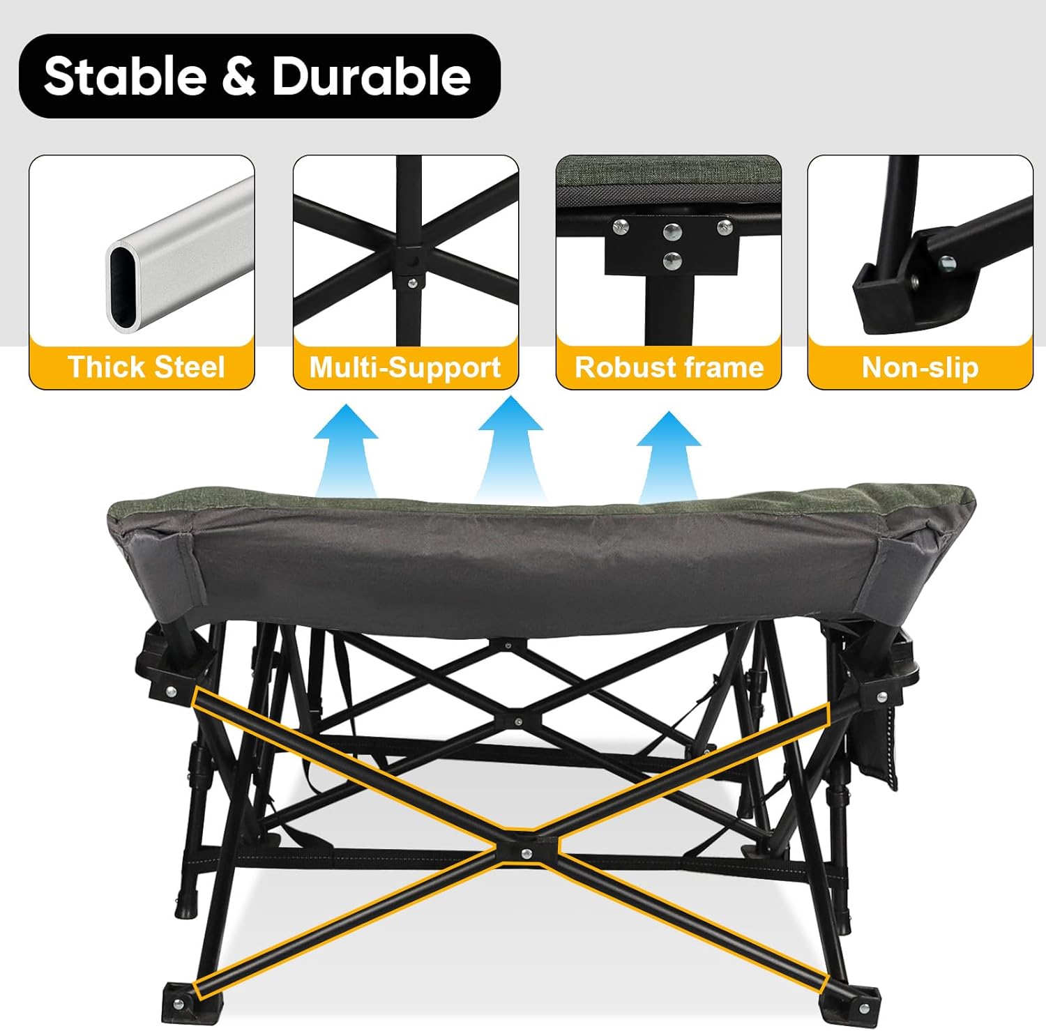 Northroad Camping Cot for Adults with Cushion and Pillow, Portable Folding Bed for Sleeping, Lightweight Tent cot with Carry Bag Supports 450 lbs (Green)
