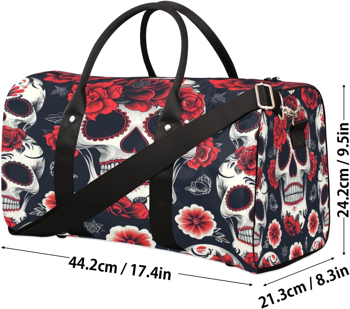 Sugar Skull Flower Travel Duffel Bag for Women Men Large Capacity Overnight Weekender Bags for Lightweight Waterproof Sport Gym Bag for Workout Yoga Swim
