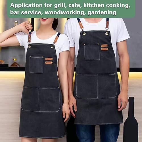 Miniatura 6 de JINSHANGTOPK Chef Apron, Aprons for Men,Adjustable Strap Cotton Canvas Cross Back Apron for Kitchen Cooking Baking Bib Apron