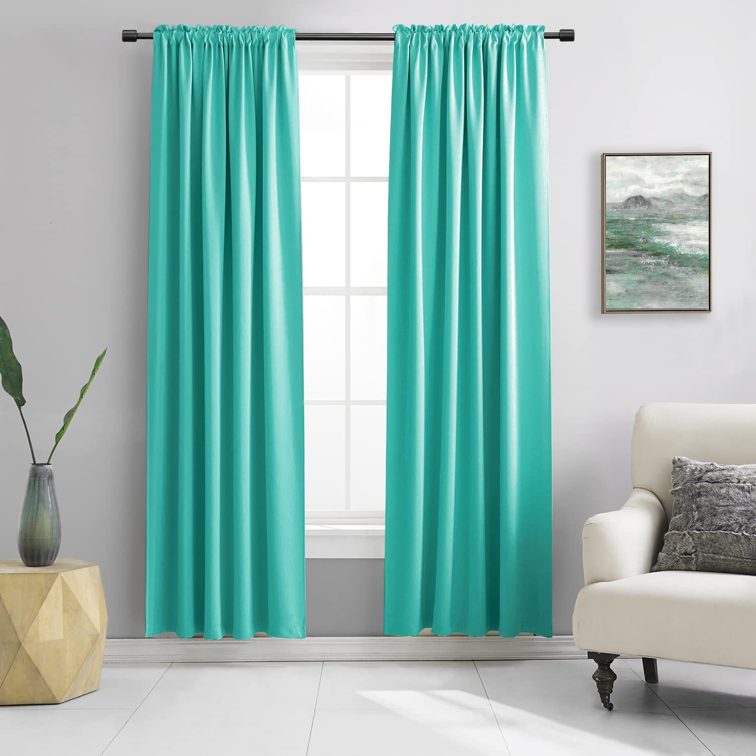DONREN 84 Inch Turquoise Curtains Home Decoration Privacy Protection - Blackout Window Drape with Rod Pocket,Set of 2 Panels
