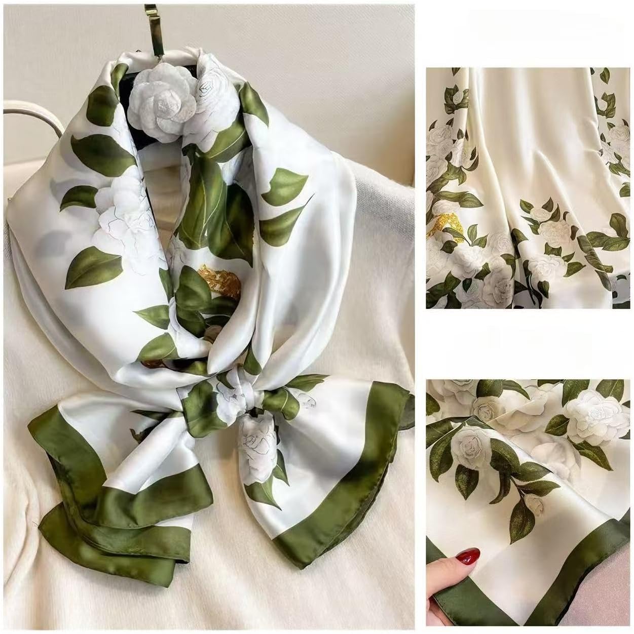 Elegant Silk Scarf Shawl for Women Lightweight Floral Satin Scarf Trendy Silky Scarves Headscarf Neck Shawls Wraps - Image 6