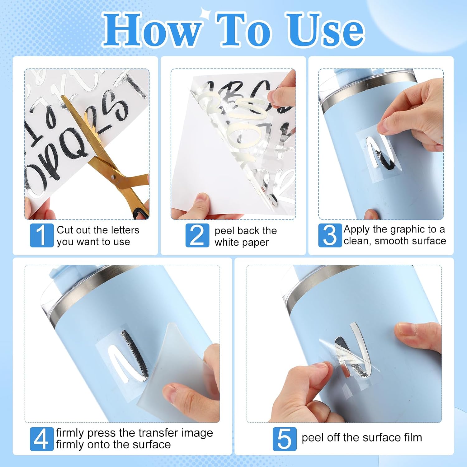 6 Sheets UV DTF Cup Wrap Name Stickers for Water Bottles Waterproof Custom Vinyl Decals Personalized Lettering Gift Stickers for 14-40oz Tumbler Cups Mugs DIY Craft (Silver)