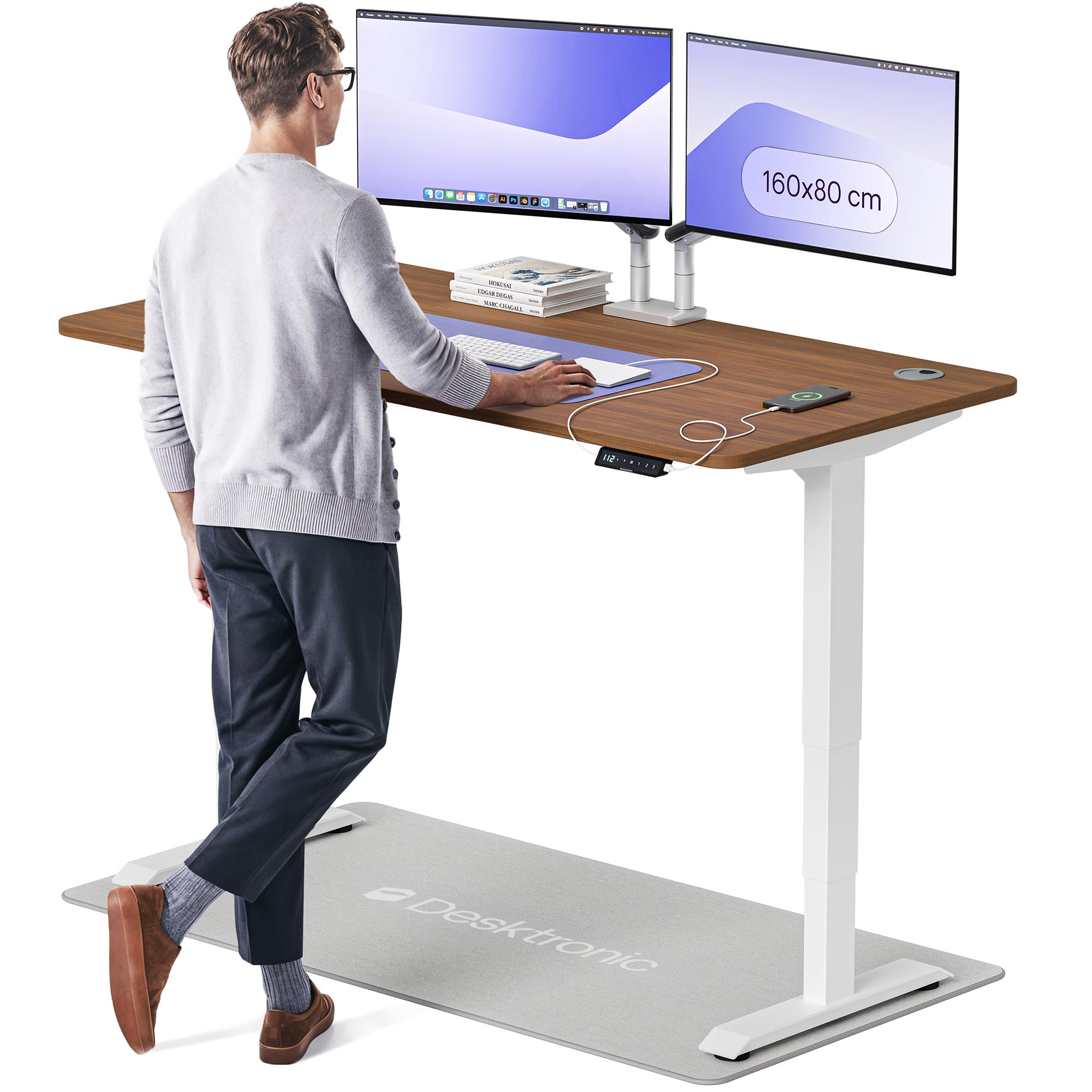 Desktronic Bureau Assis Debout Électrique 160x80 cm – Double Moteur Silencieux, Stabilité Renforcée, Réglable en Hauteur, Mémoire, USB-C HomePro