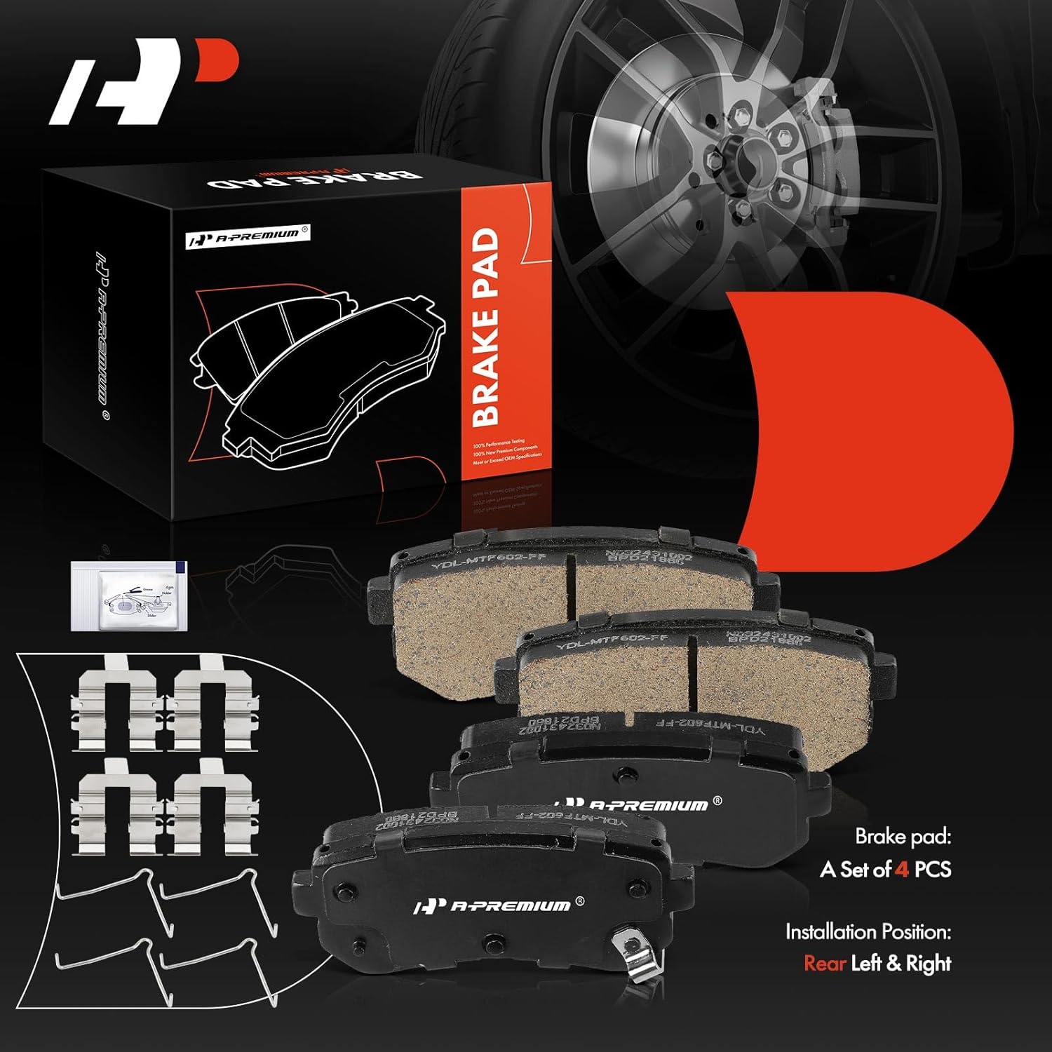A-Premium Rear Ceramic Brake Pads 4-Pack Set Compatible with Hyundai & Kia Models - 2018-2023 Kona, 2021-2022 Seltos