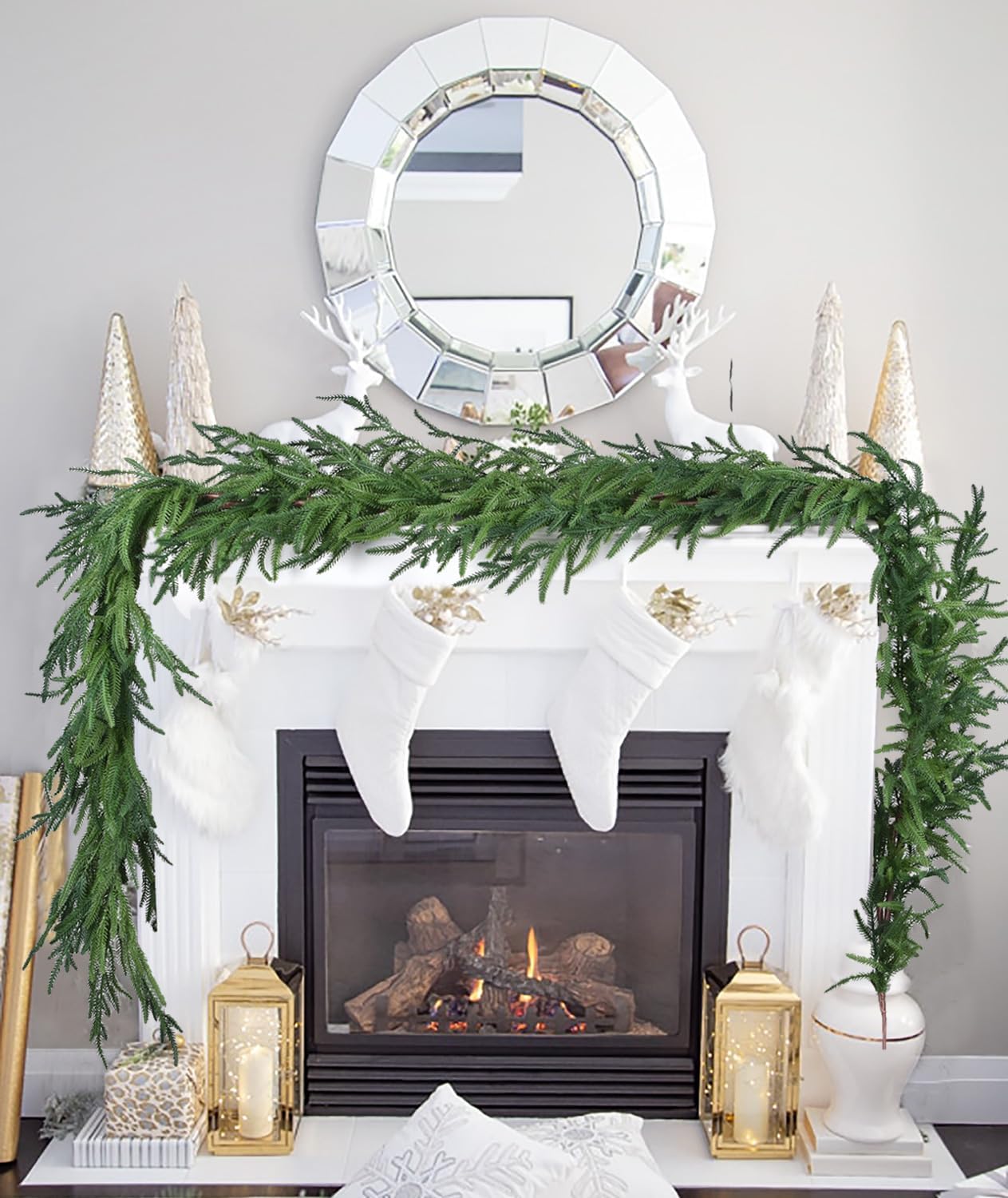 Norfolk Pine Garland Christmas Decoration Clearance - 6ft Realistic Norfolk Pine Leaves, Artificial Greenery Garlands for Holiday Mantle Fireplace Stairs Railing Table Home Decor (6 Feet) - Image 2