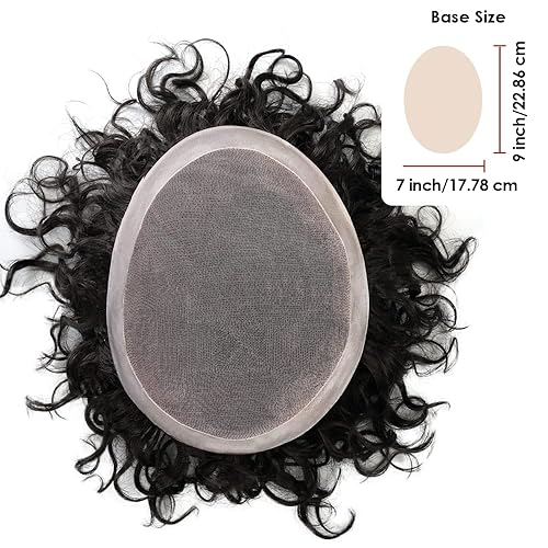 Miniatura 2 de Lordhair Hombres Weave 7 * 9 "Unidad de Cabello de los Hombres Negro 100% Cabello Humano 0.787 in Rizado Hombres Sistema de Cabello Mono Fino con 1"