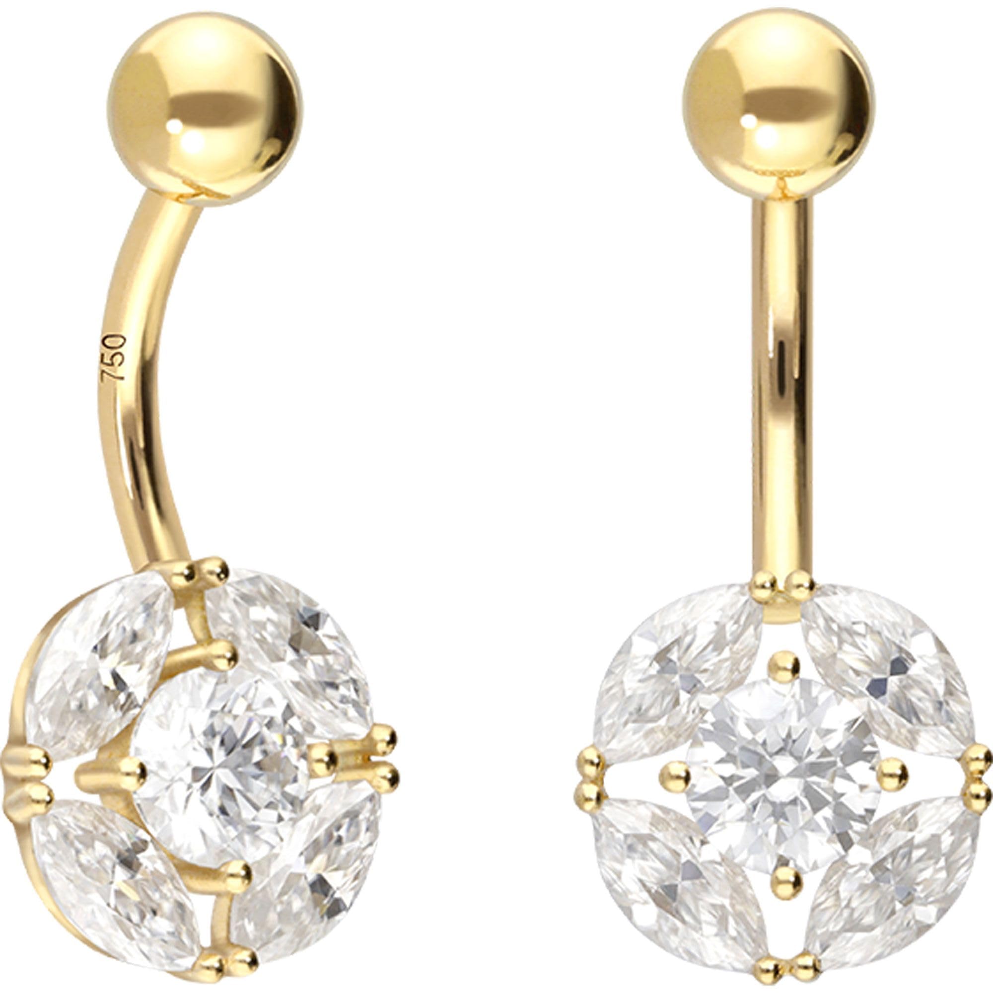 PIERCINGLINE Bauchnabelpiercing 18 Gold Bananabell MOISSANITE 750er Gold - Goldfarben