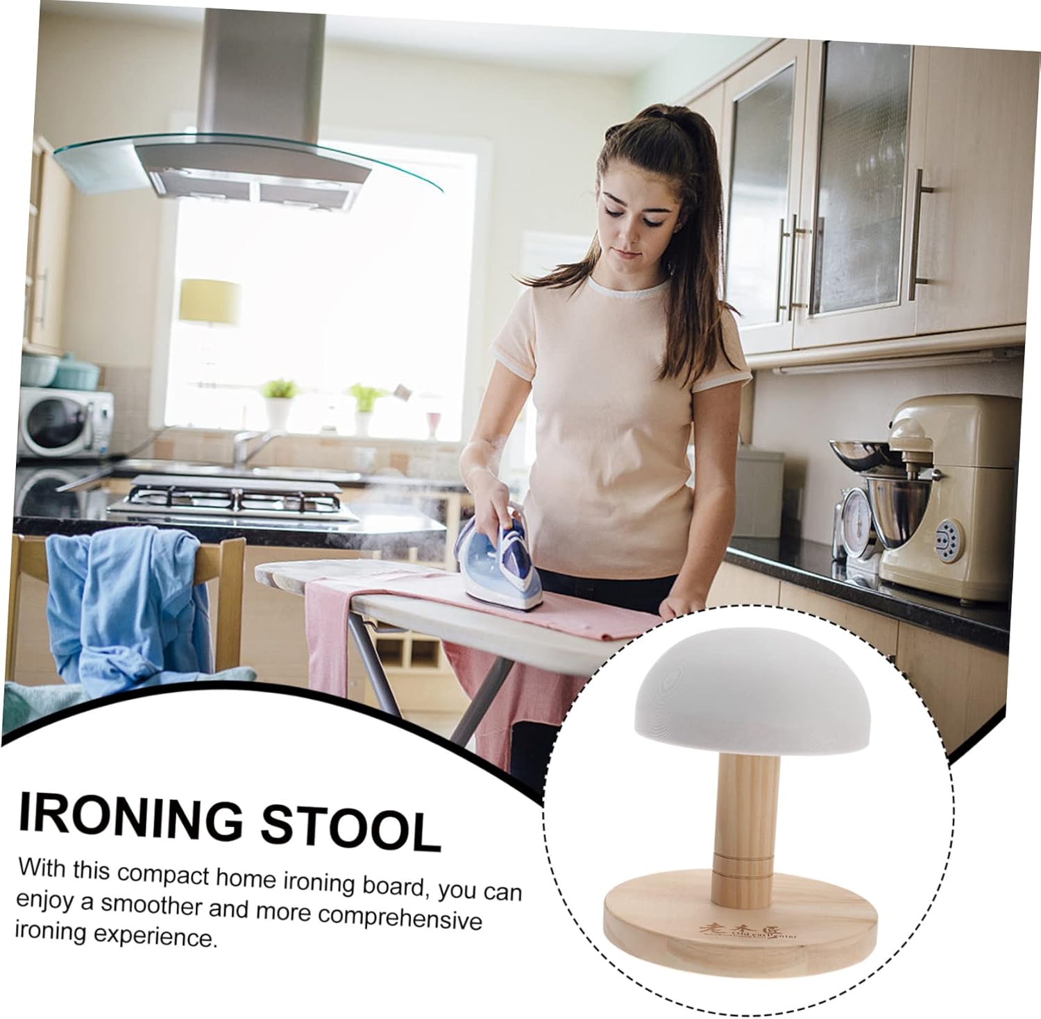 PRETYZOOM Sleeve Ironing Board with High Temperature Resistant Pad Compact Stable Wood Frame Space Saving Design for Home and Travel Use for Curved Clothes Pressing and Dry Random Color