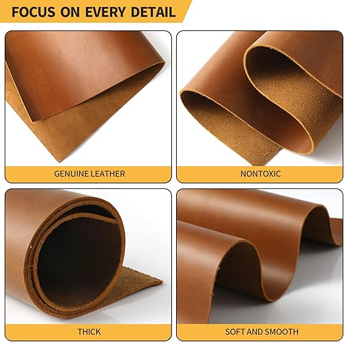 Miniatura 4 de RingSun Hojas de cuero marrón Bourbon de 10 x 10 pulgadas para manualidades de cuero (0.079 in), cuero de grano completo