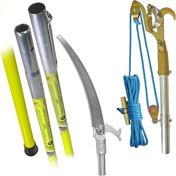 Jameson JE-Series Foam Core Complete Tree Trimming Kit Arborist Line Clearance Set with Pruner, Rope, Saw Head, 16" Blade, Extension & Base Pole