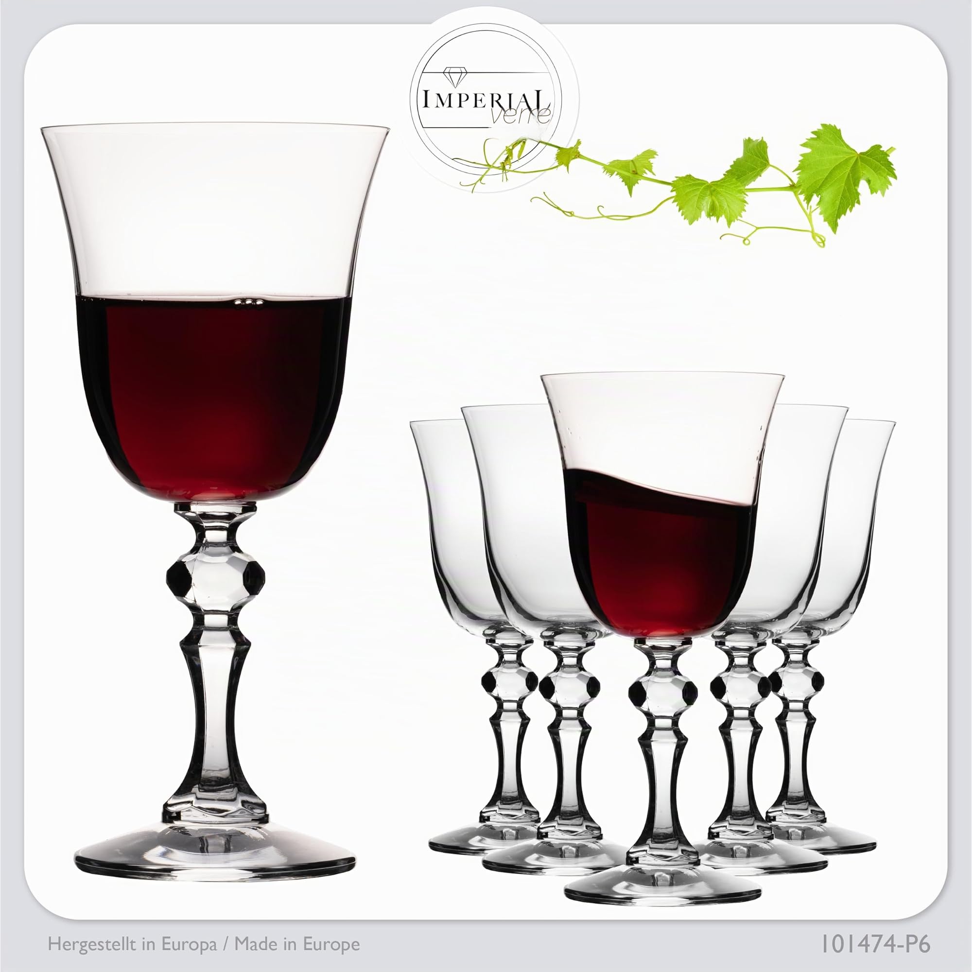 Imperial Lot de 6 verres à vin rouge élégants 220 ml - Série « Vintage » - En verre cristalline - Passe au lave-vaisselle