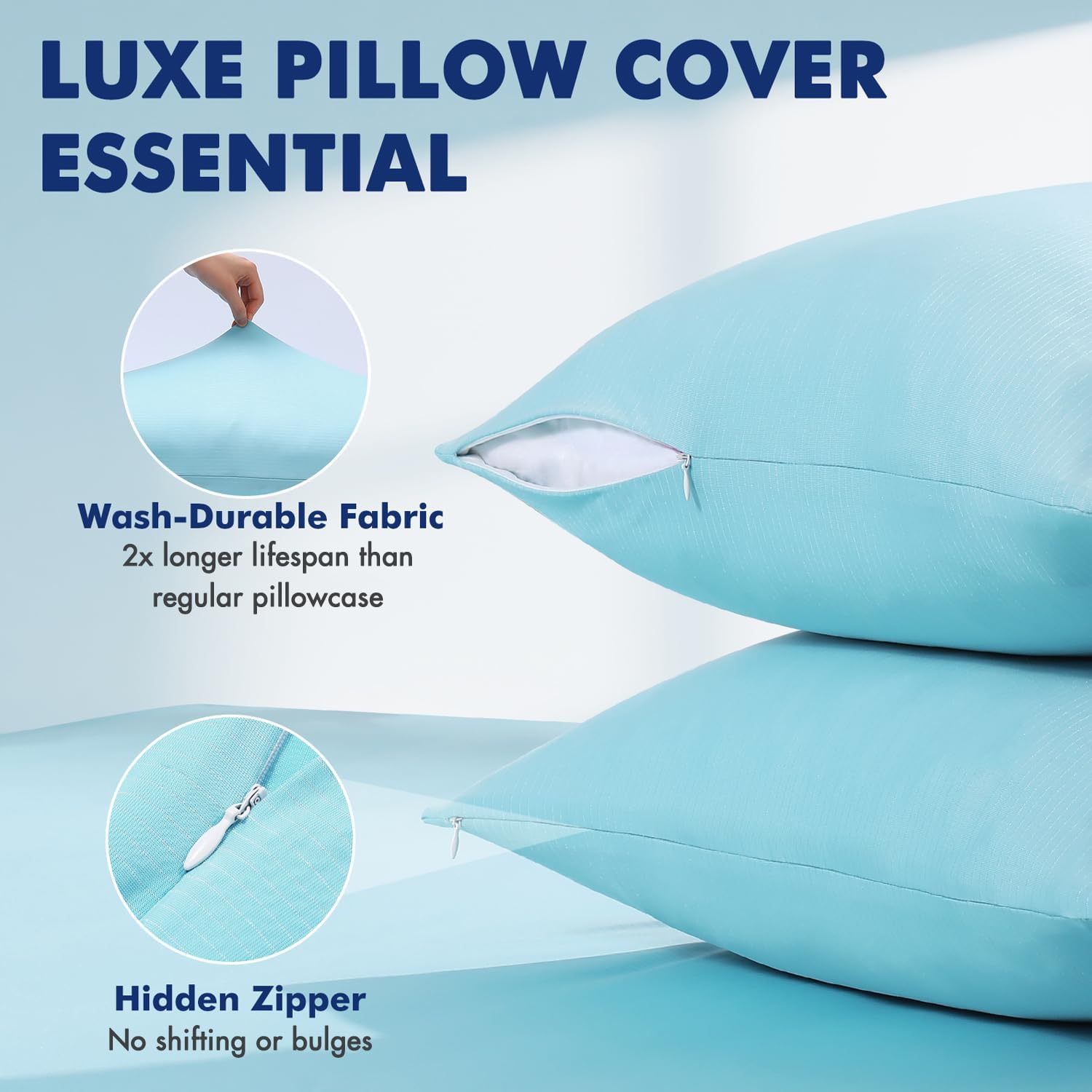 Elegear Cooling Pillow Cases for Hot Sleepers, Clean Fabric Silver Infused Cooling Pillowcase Q-Max>0.5, Soft Silky Pillowcases for Hair & Skin, Summer Zipper Pillowcase Cover Set of 2-Queen, Blue