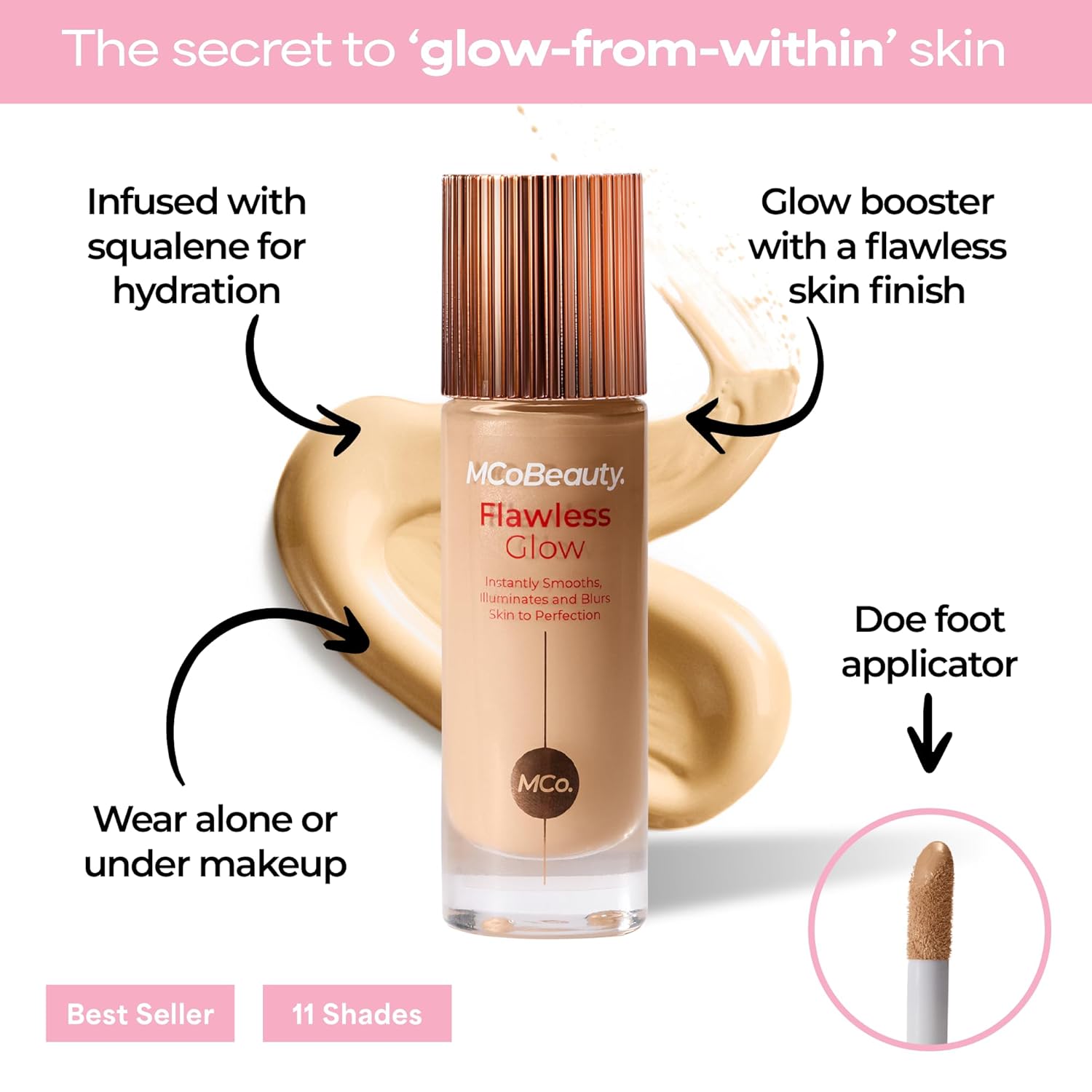 MCoBeauty Flawless Glow Luminous Skin Filter - 2.5 Fair - 4-in-1 Luminous Primer, Foundation Booster & Liquid Highlighter with Squalane - Radiant Glow Complexion Perfector Face Makeup - Image 3