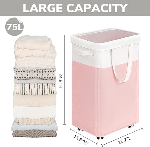 Miniatura 12 de Goodpick Laundry Baskets with Wheels and Handle, 2-Pack 75L Collapsible Laundry Baskets, Clothes Laundry Basket with Removable Wash Bags for Corner