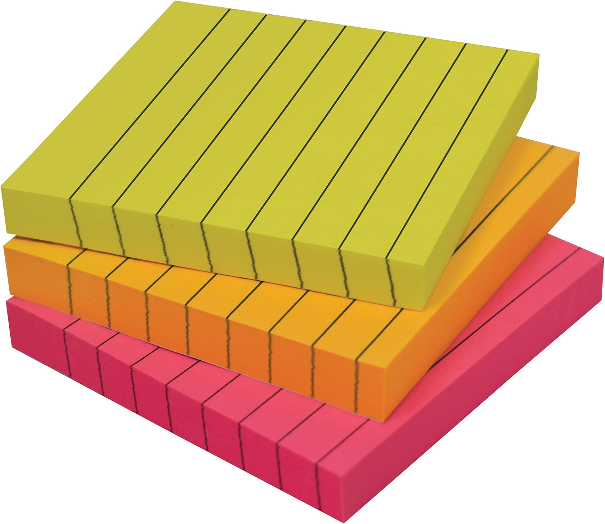 Better Office Products Lined Sticky Notes 3 x 3, 3 Pack, 300 Sheets (100/Pad), Self Stick Notes with Lines, Bright Assorted Colors, , Post Memos, Strong Adhesive, 3 Pads