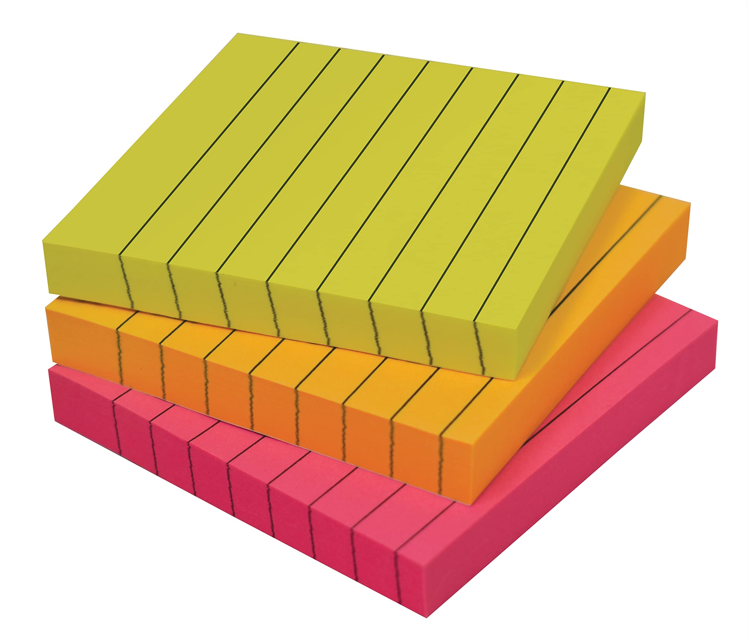 Better Office Products Lined Sticky Notes 3 x 3, 3 Pack, 300 Sheets (100/Pad), Self Stick Notes with Lines, Bright Assorted Colors, , Post Memos, Strong Adhesive, 3 Pads