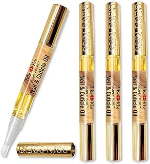 Bliss Kiss | 4 Vanilla Fragrance Nail Oil Cuticle Pens w/Vitamin E & Jojoba⏤Nail Strengthener Nail Growth Serum for Brittle Peeling Breaking Thin Nails