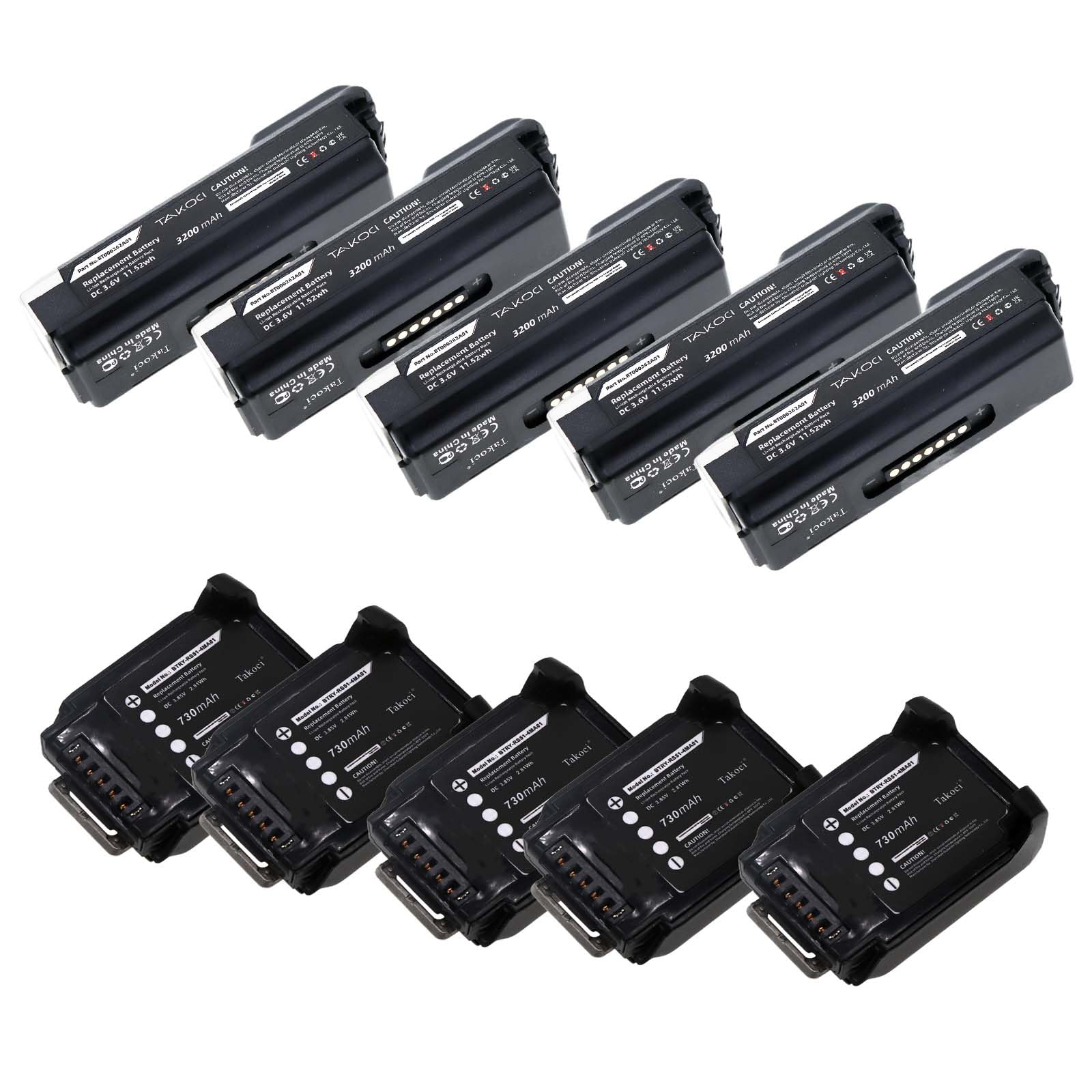 Youejoeq (5pcs+5pcs) Replacement Ze'bra Scan Gun Battery BTRY-RS51-7MA01 for RS5100 RS6100,BT000262A01 for WT6000 WT60A0 WT6300 Scanner
