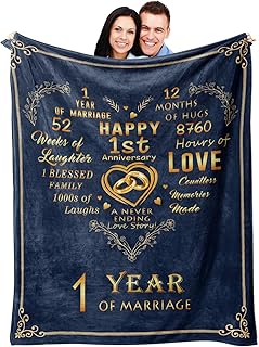 1 Year Anniversary Wedding Gifts for Him Her, 1st One Year Anniversary Romantic Gifts for Couple Husband Wife, First Anniversary Marriage Gifts, 1st Year Paper Anniversary Throw Blanket 60"X50"