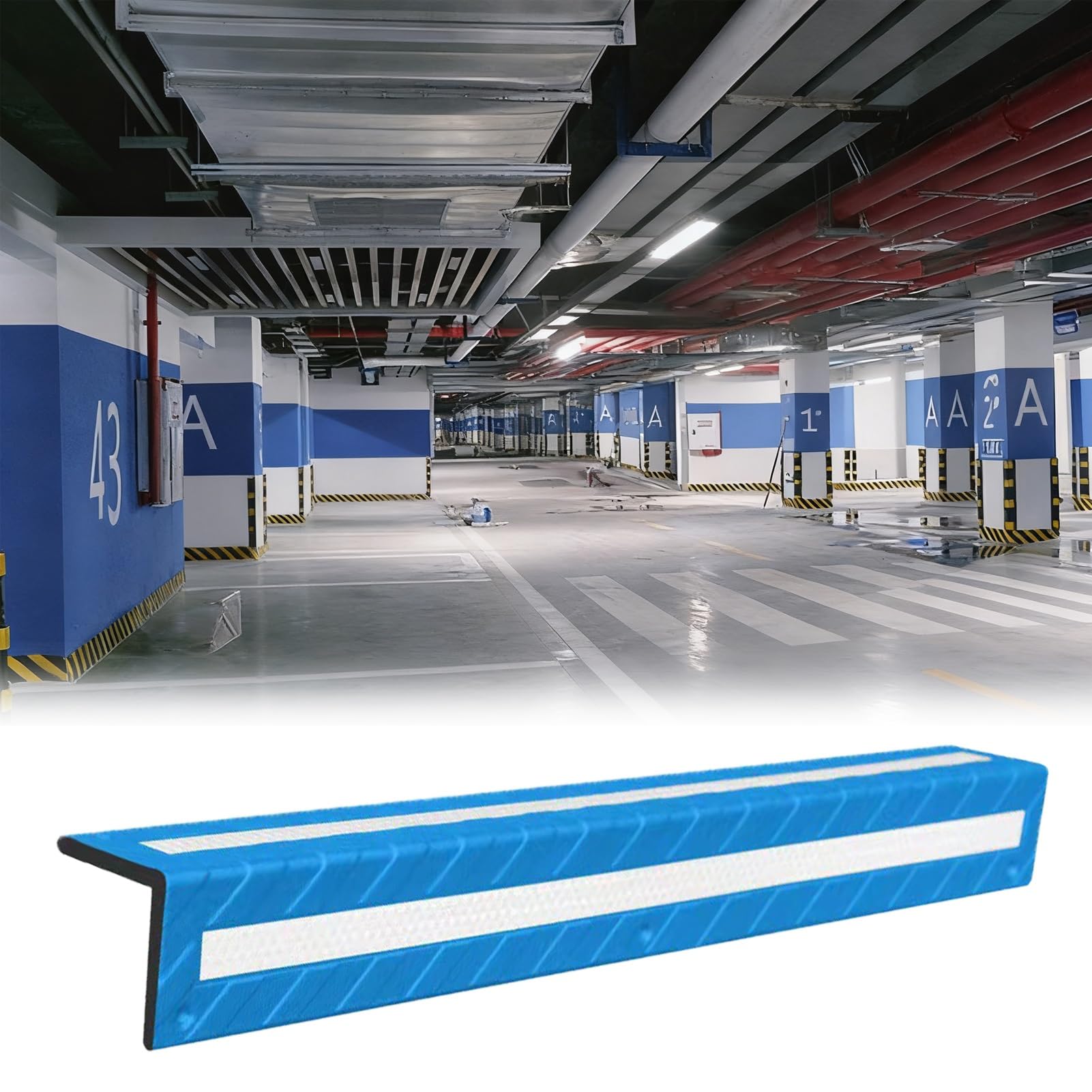 Tianqihao Blue 31.5" Rubber Corner Guards, L-Shape Wall Corner Guard With Reflective Strips, Wall Corner Protector With Reflective Strips For Parking Garages, Parking Lots, Warehouses,-24Pcs